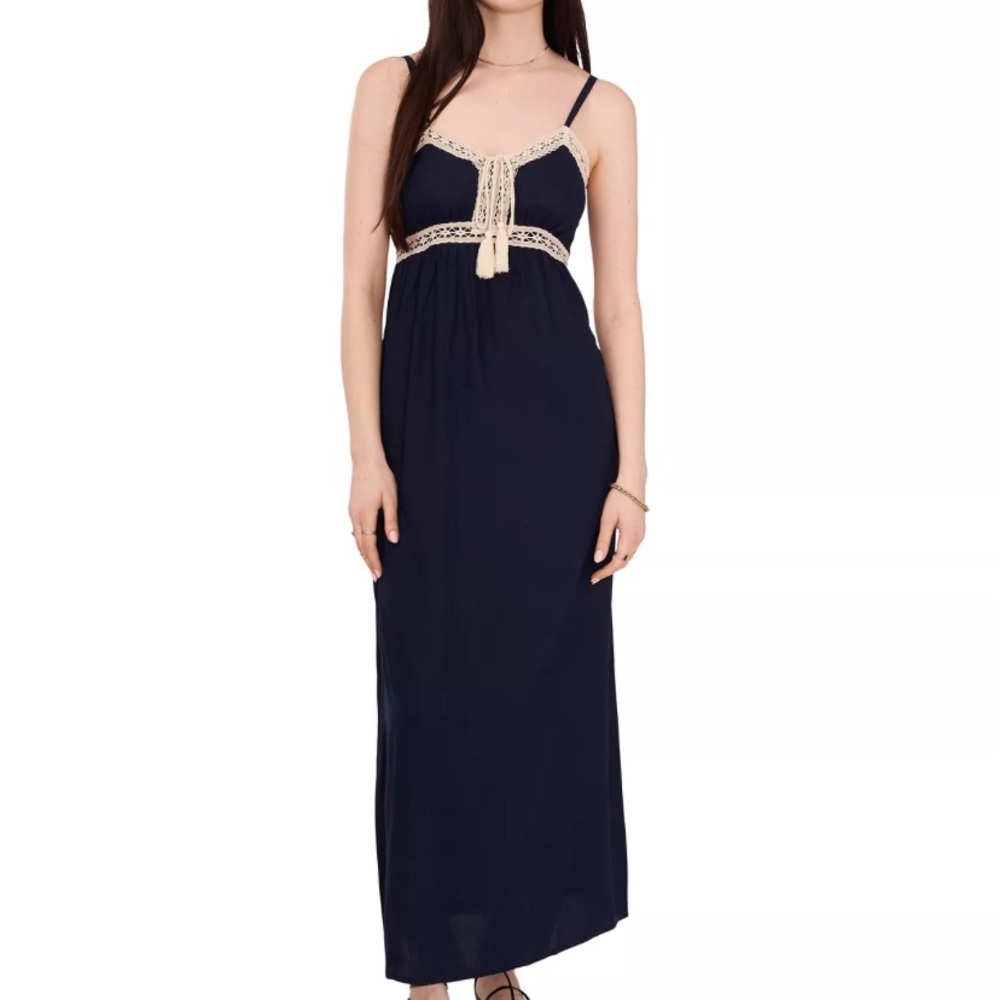 NWOT Navy Women's Sleeveless Crochet Trim Maxi Dress
